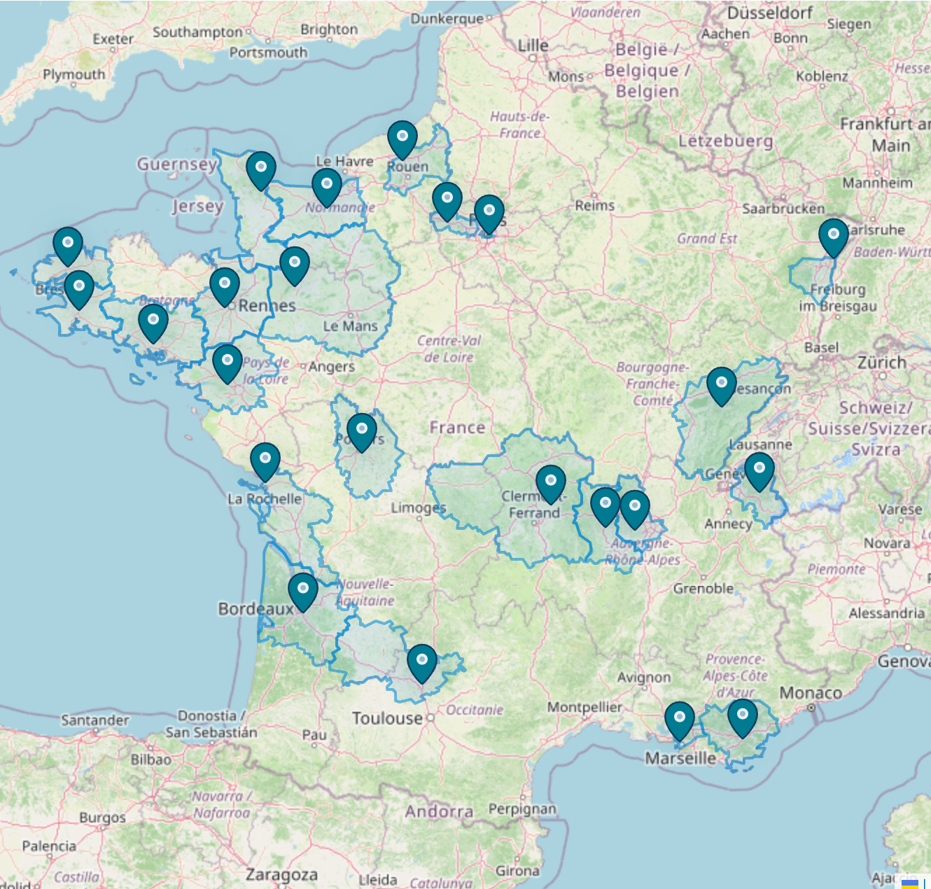 Carte des agences France Hygiène Ventilation en France